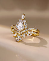 BIANCA Unique Bridal Ring Set Kite Cut Moissanite Engagement Ring with Lacey Band